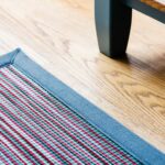 FF Wool Longitude Antigua rug with Ocean Blue linen border