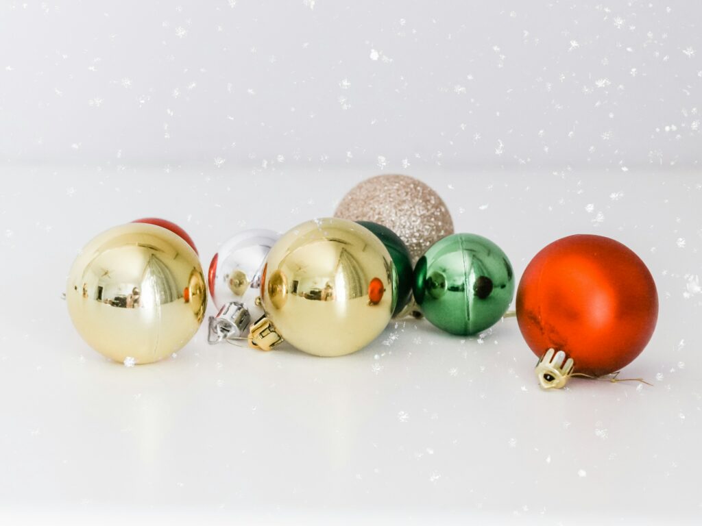 Gold Silver Emerald and Orange Baubles